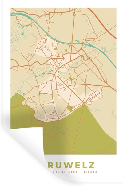 Muurstickers - Sticker Folie - Stadskaart - Retro - Péruwelz - Kaart - Plattegrond - 20x30 cm - Plakfolie - Muurstickers Kinderkamer - Zelfklevend Behang - Zelfklevend behangpapier - Stickerfolie