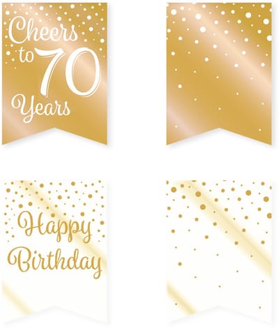 LUQ – Vlaggenlijn 70 Jaar – Goud-Wit – 6 meter Luxe Verjaardag Decor – Feest Versiering – Slinger – Direct Ophangen