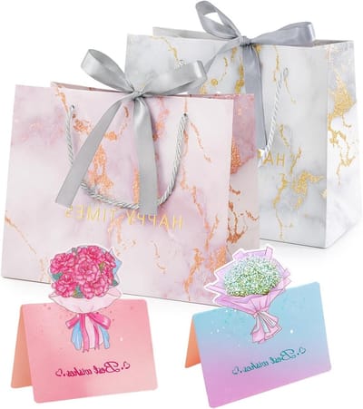 Elegante set van 2 cadeauzakken met handvat, duurzame papieren zakken met strik, ideaal voor het inpakken van cadeaus voor speciale gelegenheden zoals verjaardagen en feestdagen