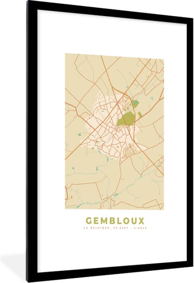 Fotolijst incl. Poster - Kaart - Plattegrond - België - Stadskaart - Gembloux - 60x90 cm - Posterlijst