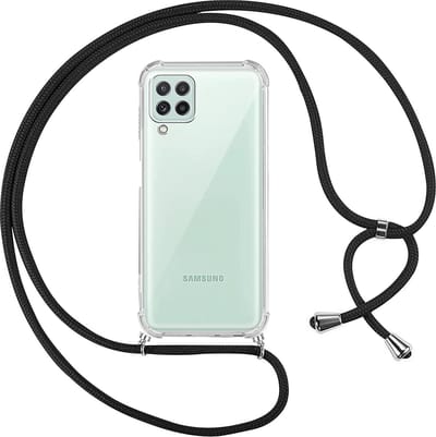Hoesje met koord - ketting - Draagriem voor Schouder / Nek - touw - Hanger - Schouder tas - Geschikt voor: Samsung Galaxy A22 4G - transparant