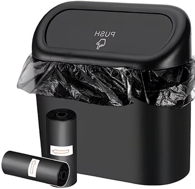1 stuk compacte autoprullenbak met klep en lekdicht deksel - duurzaam en eenvoudig schoon te maken, inclusief 2 rollen van 30 vuilniszakken,13,5x15,5cm