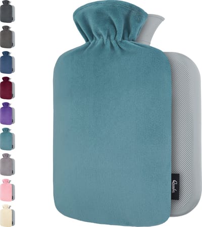 Qomfor Kruik met Zachte Fleece Hoes - 1,8 liter - Warmwaterkruik voor Pijnverlichting en Ontspanning - Groen/Blauw