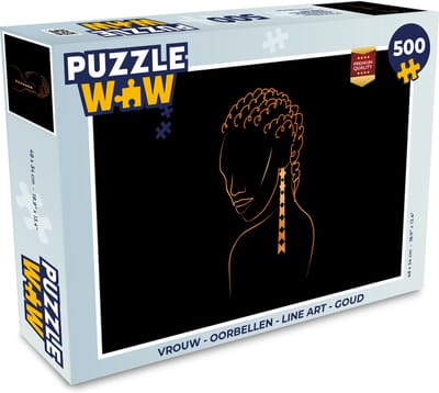 Puzzel Vrouw - Oorbellen - Line art - Goud - Legpuzzel - Puzzel 500 stukjes