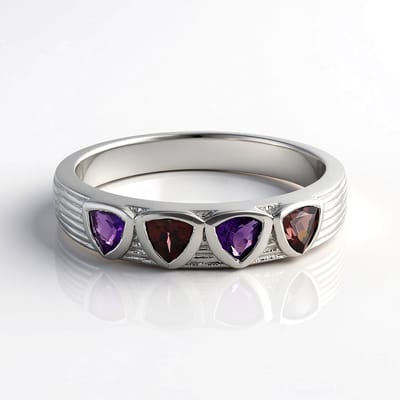 Cavill - Zilveren Damesring 925 Sterling met Platina - Uruguay Amethist 0,422 ct & Framboos Zirkonen 0,705 ct - Triljant Slijpsel, Bezel
