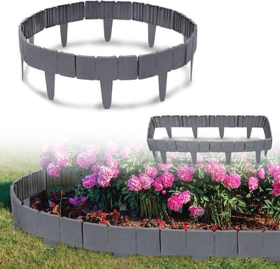 Kunststof Grasrand Steenlook - Decoratieve Bloembedomranding voor Tuin en Terras, 20 Stuks, 25 x 23 cm, Antraciet, 5 m