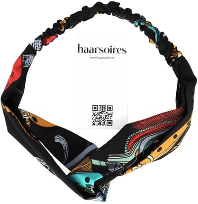 Haarsoires Haarband Twist 5cm – Ketting Print – Gladde Stof – Zwart - Zachte Knoop Hoofdband - Haaraccessoire voor Dames & Meisjes