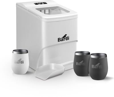 Bardi IJsblokjesmachine Set - 2 Liter Wit - 12KG IJsblokjes in 24 uur - met IJsschep - Inclusief 3 Luxe Thermosbekers en Ijsschep - Grijs
