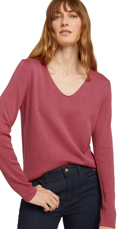 Tom Tailor - Gebreide trui met V-hals - Maat M - cozy pink