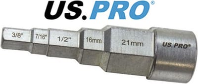 Radiatorsleutel 1/2" met 5 verschillende maten 3/8" - 7/16" - 1/2" - 16 mm en 21 mm