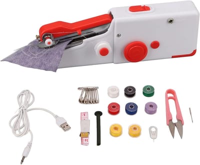 Handzame Naaimachine - Mini Naaier - Snelle Reparaties - Batterij Aangedreven - Compact Formaat - Zilver