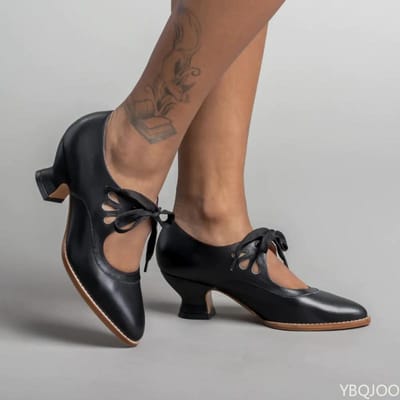 Nieuwe uitgesneden Pumps Vetersluiting grote maten dames casual Sandalen Mode elegante schoenen Dames ronde neus comfortabele dikke hak Schoenen 35 brown