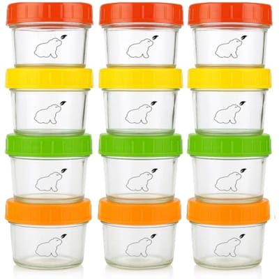 PromoHome Glazen Babyvoedingspotten 120ml Set van 12 - Vaatwasserbestendig, Diepvries & Magnetron Veilig (Zonder Deksel) - BPA-vrij & Herbruikbaar
