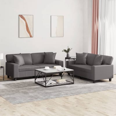 vidaXL - 2-delige - Loungeset - met - kussens - kunstleer - grijs