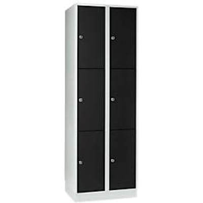 Vakkenkast 300 mm, 2 compartimenten, 6 vakken, veiligheidscilinderslot, sokkel, diepzwart