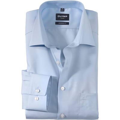 OLYMP Luxor modern fit overhemd - popeline - blauw - Strijkvrij - Boordmaat: 37
