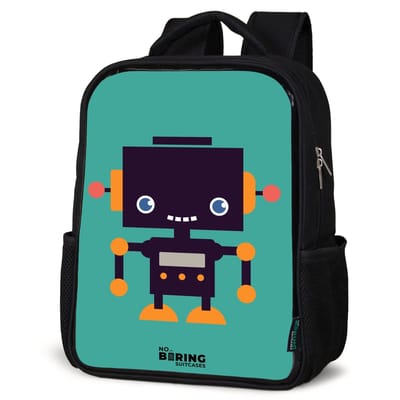 NoBoringSuitcases.com® - Rugzak zwart - Schooltas jongen & meisje - Groene robot - Rugtas voor school - Boekentas kind - Schoolrugzak - Kinderrugzak