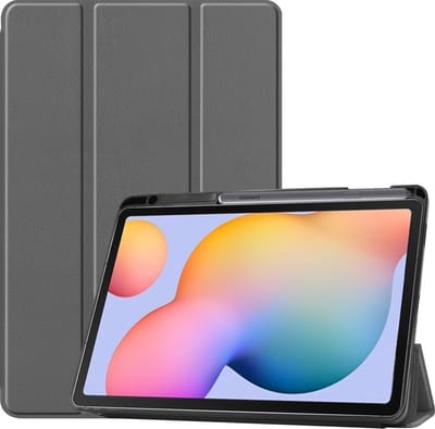 Hoesje - Geschikt voor Samsung Galaxy Tab S6 Lite - Dun & Stevig - Hard Cover Case - Trifold Bookcase Hoes - Met Uitsparing Geschikt voor S Pen - Hardcover Book - Tablethoes - Grijs