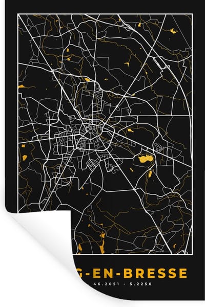 Muurstickers - Sticker Folie - Bourg-en-Bresse - Stadkaart - Plattegrond - Kaart - Frankrijk - 20x30 cm - Plakfolie - Muurstickers Kinderkamer - Zelfklevend Behang - Zelfklevend behangpapier - Stickerfolie