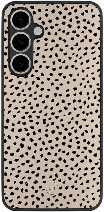 Leuke Telefoonhoesjes - Hoesje geschikt voor Samsung Galaxy S24 FE - Almond dots - Backcover zwart - Gestipt - Bruin