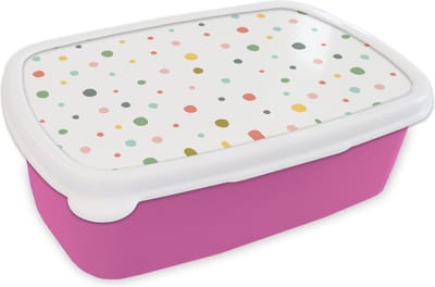 Broodtrommel Roze - Lunchbox - Brooddoos - Verf - Patroon - Stippen - 18x12x6 cm - Kinderen - Meisje