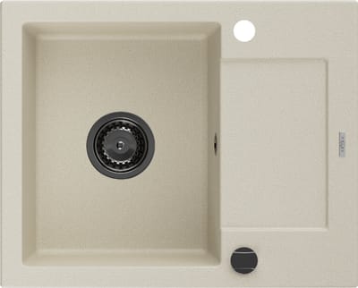 Mexen Enzo granieten spoelbak 1-komorig met afdruiprek 576 x 465 , beige, zwarte sifon - 6506571005-69-B