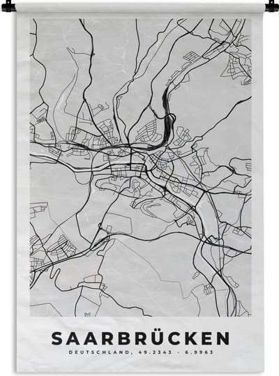 Wandkleed - Wanddoek - Stadskaart - Kaart - Duitsland - Plattegrond - Saarbrücken - 120x180 cm - Wandtapijt
