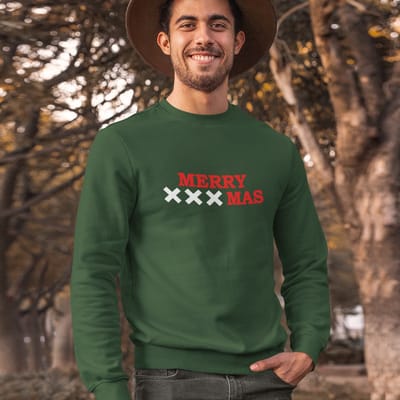 Amsterdam Kersttrui Groen Merry XXXmas - Maat XS - Uniseks Fit - Kerstkleding Voor Dames & Heren