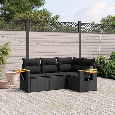 vidaXL - 4-delige - Loungeset - met - kussens - poly - rattan - zwart