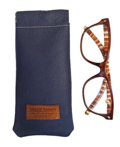 Handgemaakte Leren Brillenkoker Blauw - Donkerblauw - Knijpsluiting - Brillenetui - Brillentas - Leder - Snappouch