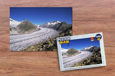 Puzzel De Aletschgletsjer in het Zwitsere Kanton Wallis met heldere lucht - Legpuzzel - Puzzel 500 stukjes