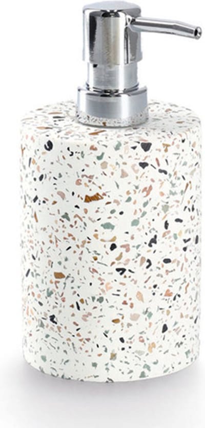 Zeller Luxe zeeppompje/dispenser - wit - Terrazzo design - keramiek - 16 x 8 cm - 250 ml - badkamer