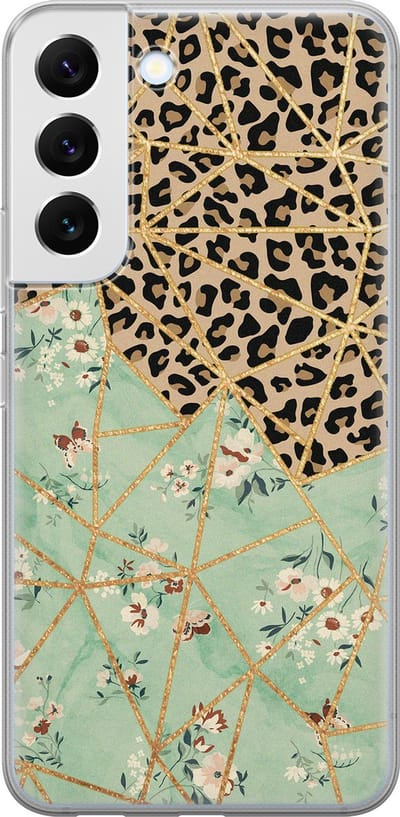 Leuke Telefoonhoesjes - Hoesje geschikt voor Samsung Galaxy S22+ - Luipaard bloemen print - Soft case - TPU - Luipaardprint - Groen