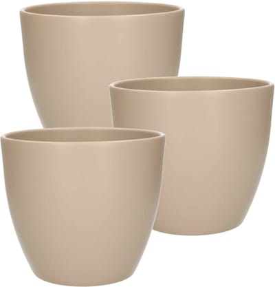 Floran Plantenpot - 3x - taupe - mat - keramiek - 19 x 17 cm - plantenpotten binnen