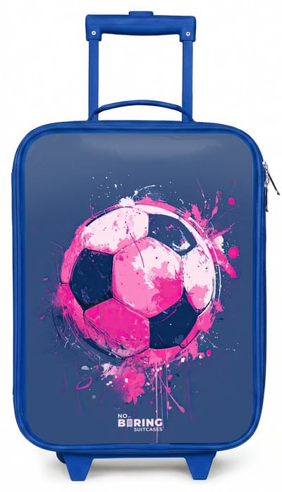NoBoringSuitcases.com® - Kinderkoffer blauw - Kindertrolley jongen - Voetbal - Verf - Roze - Blauw - Koffer kind lichtgewicht - Reiskoffer trolley voor kinderen - Koffertje met lichtgevende wieltjes - Rolkoffer