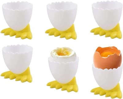 Set van 6 eierdopjes, cartoon, eierstandaard, eierdopje, grappig kunststof, grappige eierdopjes voor kinderen, voor ontbijt, eierdopjes, set van plastic, grappige eierdopjes voor zacht voor