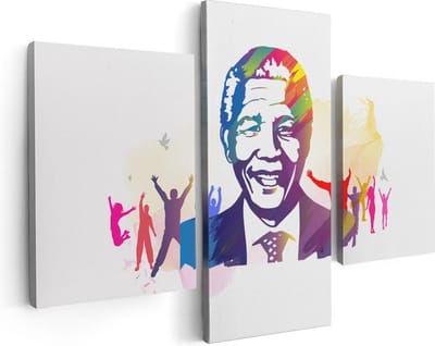 Artaza Canvas Schilderij Drieluik Nelson Mandela - 90x60 - Foto Op Canvas - Canvas Print
