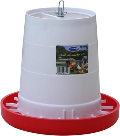 Pluimvee Feeder - Vogelvoerbak - Voedsel Verstrekken - 5 Voerstroomtarieven - 77 kg - Ondoorzichtig Wit/Rood