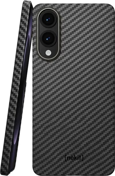 NEKIT Fiber Hoesje Geschikt voor Samsung Galaxy S25 Edge - Compatibel met MagSafe en Qi2 - High-tech Kevlar Aramidevezels 1500D - Back Cover Ultra Dun - Grijs/Zwart