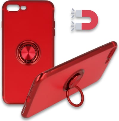 HB Hoesje Geschikt voor Apple iPhone 7 Plus/8/Plus - Rood - Siliconen Back Cover met Ring Kickstand - Geschikt voor Magneet Houders