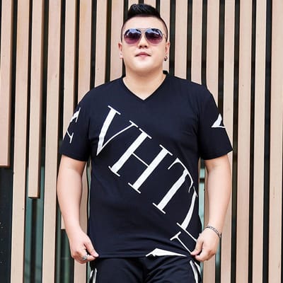 Nieuw Dikke Mannen Plus Size Plus Size Meloenkraag Los T-shirt met Korte Mouwen Dikke Man Oversized Halflange Mouwen Onderhemd 7XL zwart