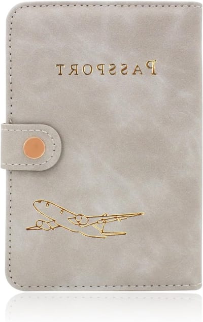Stijlvolle en Slanke Paspoorthoes van PU Leer met Buckle, Ideaal voor Paspoort, Kaarten en Instapkaarten, Grijs, 9.5 inch