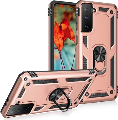 Anti-Shock Hybrid Ring Armor Hoesje Geschikt voor: Samsung Galaxy S21 FE - Rosegoud