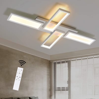 NETTLIFE Plafondlamp LED - Wit - Modern - 58W - Lang Plafondverlichting - Dimbaar - met creatief ontwerp - Metaal - met Afstandsbediening - voor Woonkamer | Slaafkamer | Gang - 82.7cm