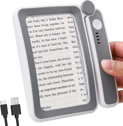 Verlichte loep - Oplaadbaar Vergrootglas - met 10 LED Verlichting - 4X Vergroting - Groot Rechthoekig Leesglas - USB-C Oplaadbaar - 3 Helderheidsniveaus - Geschikt voor Ouderen & Hobby