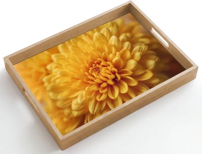 Dienblad hout 50x35 cm - Schootdienblad - Geel - Chrysant - Zachtheid - Borrelplank rechthoek - Plateau dienbladen
