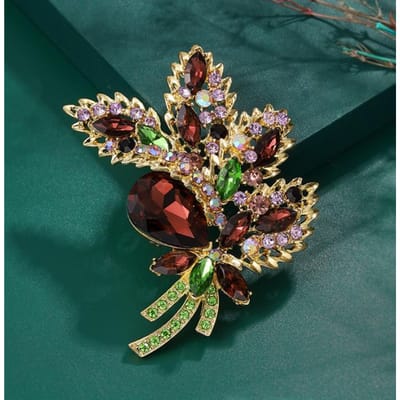 Nieuw Ontwerp Dames Vintage Bruin Strass Kristal Bloem Blad Hanger Broche Pin Mode Sieraden Luxe Huwelijksgeschenk black