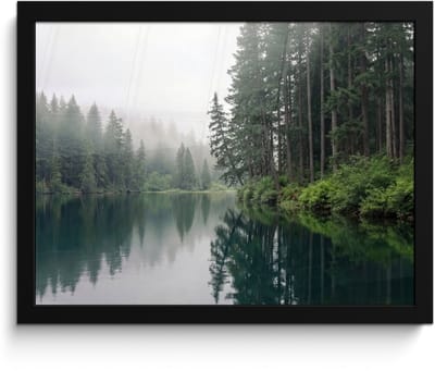 Poster in lijst - Fotolijst 40x30 cm - Posters - Bergen - Meer - Bos - Posterlijst zwart - Decoratie - Wanddecoratie woonkamer - Muurdecoratie slaapkamer