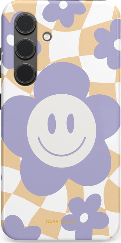 Casetastic hoesje geschikt voor Samsung Galaxy S24 - Dubbellaagse bescherming - Madeliefjes magie - Fashion Case - Lila Wit Zand Lichtgrijs