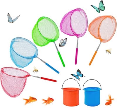 Telescopisch Schepnet Set voor Kinderen - 5 Vlindernetten en 2 Opvouwbare Emmers